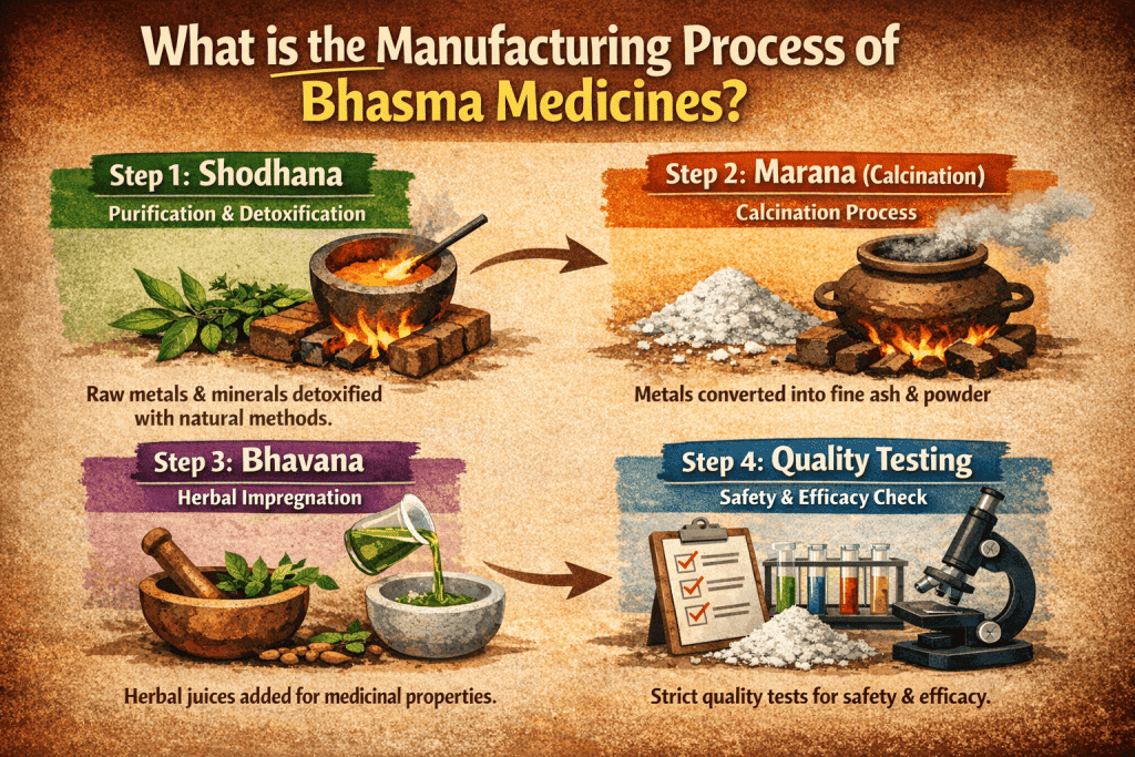 Manufacturing Process for Ayurvedic Bhasma Medicines in India
